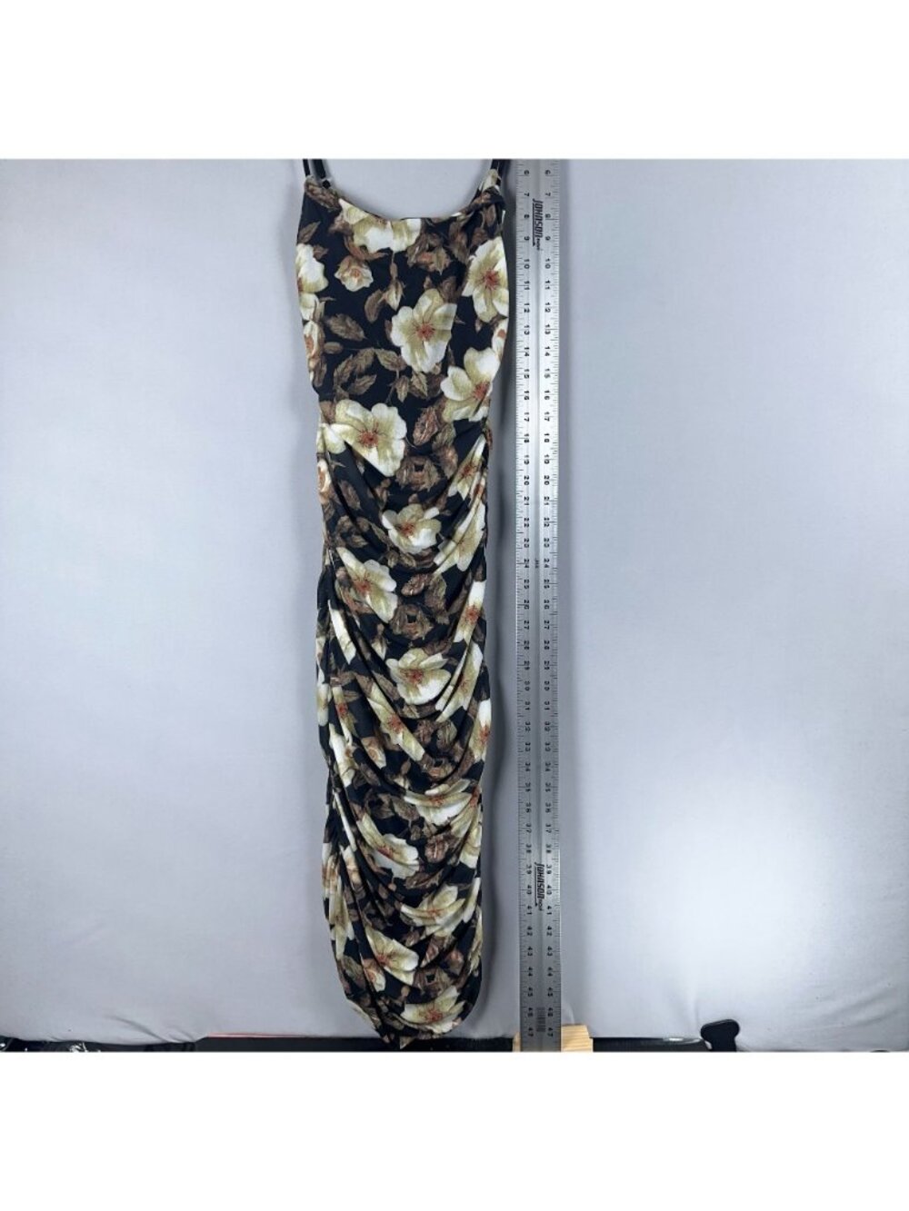 Lulus Ruched Dress Size Medium Mesh Floral Print Sleeveless Strappy Back Black - Picture 11 of 13
